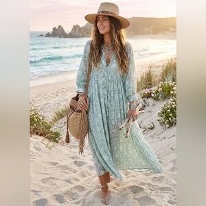 NWT Daughters of India Women's 3X Sage Green Kyra Midi Dress Boho Chic Ethereal